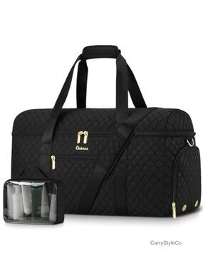 Large Travel Weekender Bag with Shoe Compartment, 40L Nylon Duffle for Women,